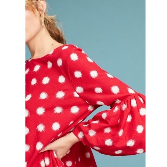NWT Anthropologie Norblack Norwhite Polka Dot Bell-Sleeve Dress in Red Sz XS/S - Picture 3 of 13